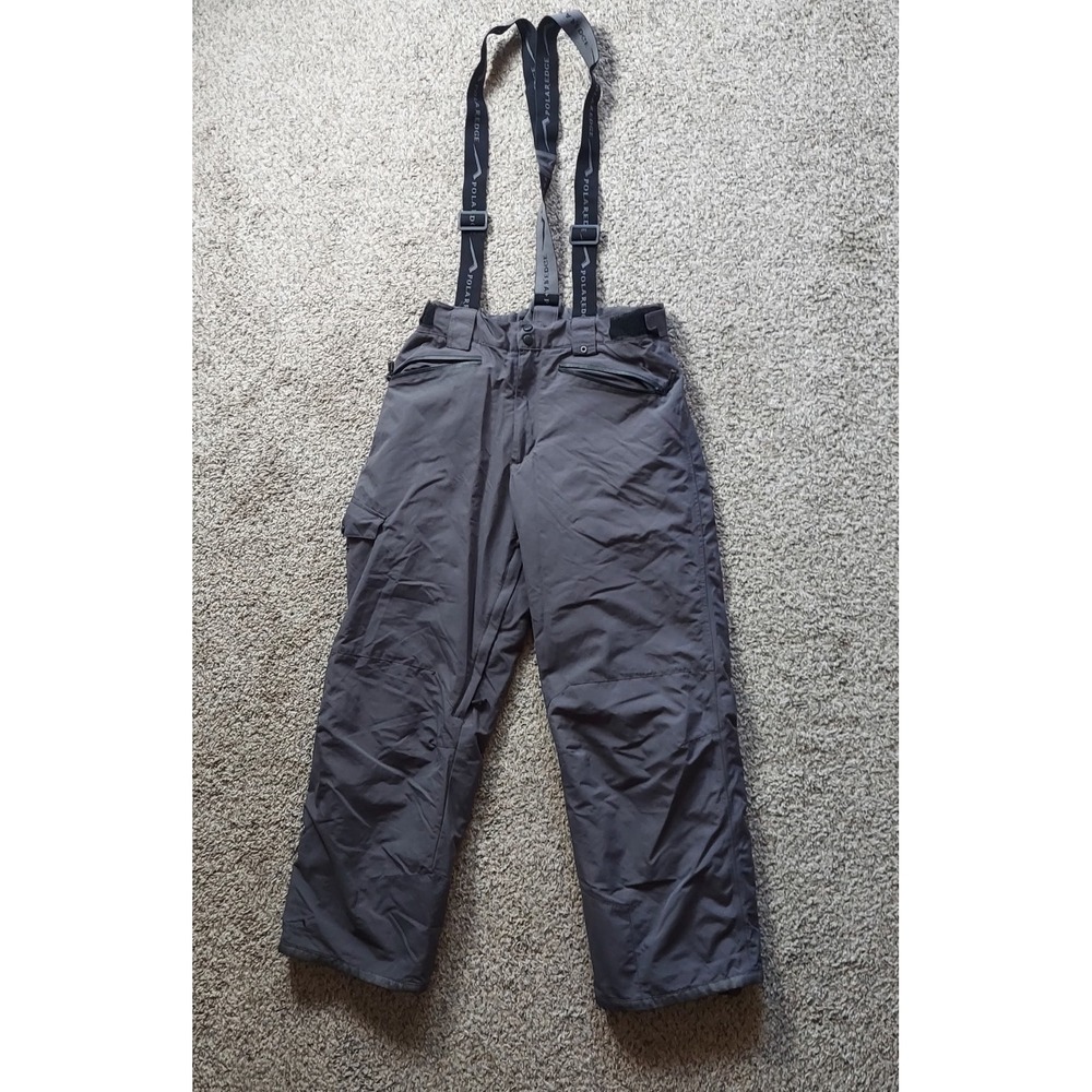 Polar Edge Snow Pants Men L Gray Gold Series Ski Bib Suspenders Water Resistant